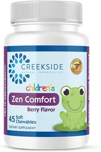 [BRSWGZAEAUIAYFLD] Zen Comfort for Kids, Organic Relaxation Support with 5-HTP, L-Theanine, Passionflower, Zinc, Pediatrician Formulated, Zero Sugar, Vegan, Berry Flavor, 45 Soft Chewables