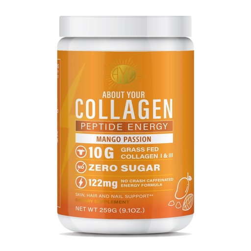 [BRSROY36DMOWKYA6] Peptide Energy Collagen Powder Hair, Nail, Skin, Type I & III,Caffeine for Energy, Vitamin C, Biotin, Hyaluronic Acid, Zero Sugar – 8.92 oz (Mango Passion)