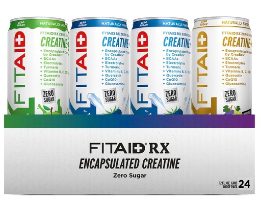 [BRSRAZA2C57G2C3H] FITAID RX Zero Sugar, Encapsulated Creatine, Workout Recovery Drink, All-In-One Blend, BCAAs, Glucosamine, Turmeric, B-Complex, Electrolytes, Variety Pack, 12 Fl Oz (Pack of 24)