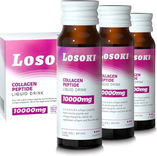 [BRSROAYFCUGWAALG] Losoki Liquid Collagen Peptide Drink - 10000mg Hydrolyzed Marine Collagen Peptides with Vitamin C, Premium Blend, Promote Healthy Hair Skin Nails Joints Bones, (1 Box, 10 Bottles)
