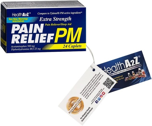 [BRSWKGL6BYIGYYLY] Health A2Z, Extra Strength Pain Relief PM,24 Tablets, Comparte to Tylenol PM Active Ingredient