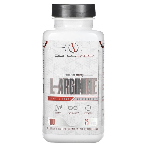 [BRSWGGL6DIMWOGT3] Purus Labs L-Arginine Active Amino Acid | Endurance, Pumps, & Muscle Growth | Nitric Oxide for Increased Blood Flow | 25 Servings, 100 Veggie Capsules