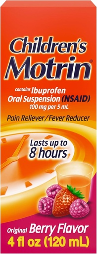 [BRSWIHYHCAHBYGDC] Children's Motrin Oral Suspension Medicine, 100 mg Ibuprofen, Kids Fever Reducer & Pain Reliever for Minor Aches & Pains Due to Cold & Flu, Alcohol-Free, Berry Flavored, 4 fl. oz