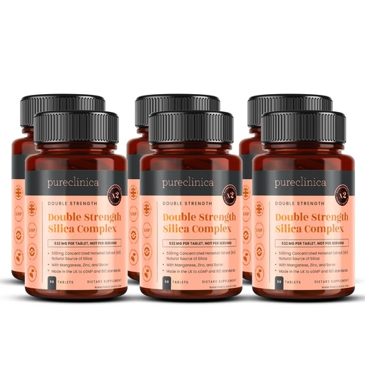 [BRSWGED5BEBAGCY7] pureclinica Double Strength Silica Complex – 500mg Horsetail Extract (4:1) per Tablet – 540 Tablets (6 Bottles) – 18 Month Supply – with Zinc, Manganese & Boron
