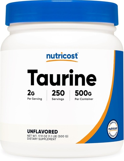 [BRSWKHDRCJ4RU3A6] Nutricost Taurine Powder (500 Grams) - 250 Servings