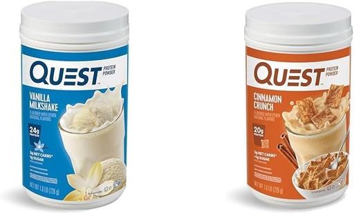 [BRSROCYPCAIGGHI7] Quest Nutrition Vanilla Milkshake Protein Powder, 24g beljakovin, 1g sladkorja, 1.6 Pound, 23 Servisi & Cinnamon Crunch Protein Powder, 20g beljakovin, 2g neto karb, 1g sladkorja, Nizko karb