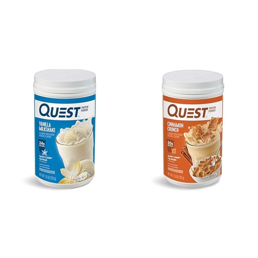 [BRSROCYPCAIGGHI7] Quest Nutrition Vanilla Milkshake Protein Powder, 24g of Protein, 1g of Sugar, 1.6 Pound, 23 Servings & Cinnamon Crunch Protein Powder, 20g Protein, 2g Net Carb, 1g Sugar, Low Carb