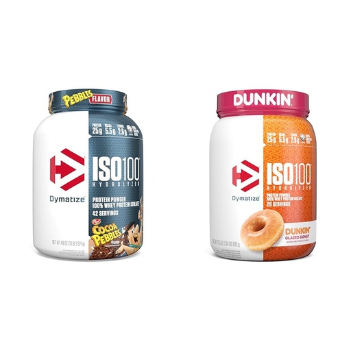 [BRSROCQPORYQ2GTH] Dymatize ISO100 Hydrolyzed Protein Powder, 100% Whey Isolate, 25g of Protein, 5.5g BCAAs & ISO100 Hydrolyzed Protein Powder, 100% Whey Isolate, Dunkin' Glazed Donut Flavor