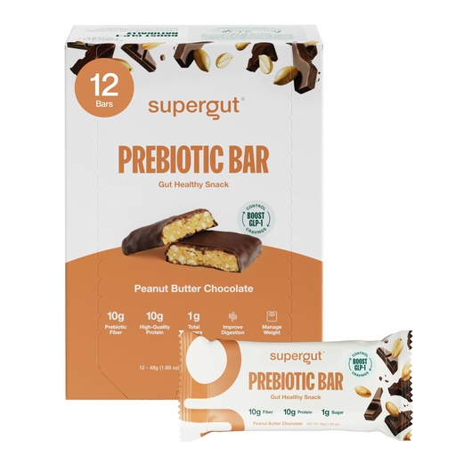 [BRSROZD5OYHRQ3L5] Supergut GLP-1 Boosting Prebiotic Bars, Peanut Butter Chocolate - Gut Healthy Protein Snacks & Breakfast Bars - Keto-Friendly Meal Replacement Energy Bars for Gut Health (12 Count)