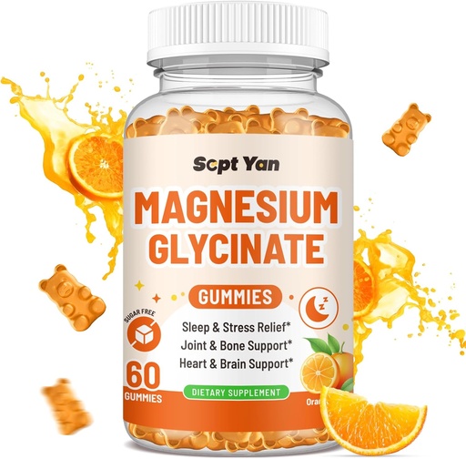 [BRSRAA32DMHQKF3L] Magnesium Gummies for Adults - Magnesium Glycinate Supplement with Vitamin B6, L-theanine, Vitamin D, CoQ10 - Magnesium Comlex Gummies for Mood, Bone & Muscle, Sugar Free Orange Flavor 60 ct