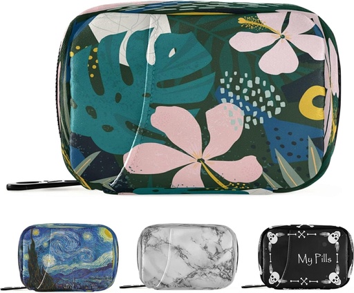 [BRSW2EA5BEOWKAIV] Naanle Hawaiian Palm Leaf Flower Pill Box 7 Day Pill Case Travel Pill Organizer Bag with Zipper Portable Weekly Case Compact Size for Vitamin Supplement Holder