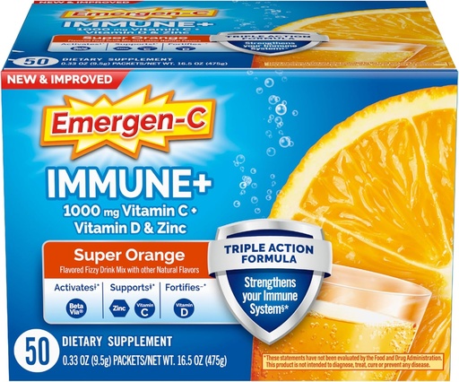 [BRSWGEI6AAFAO3L3] İngilis-C Immune+ Triple Action Immune Support Toz, BetaVia (R), 1000mg Vitamin C, B Vitaminlər, Vitamin D və Antioksidlər, Super Orange, School Essentials geri - 50 Count