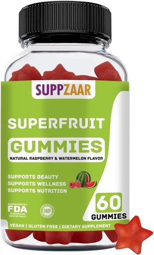 [BRSRMYYFBV5WAE37] Vegan Superfruit Gummy Vitamins. Superfruit Gummies w/Vitamin A C E Organic Silica. Superfruit for Collagen Formation, Beauty & Glow. Plant-Based, Non-GMO, Gluten-Free, Gelatin-Free. 60 CT