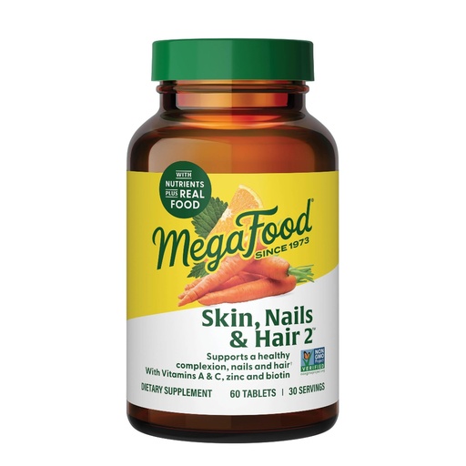 [BRSWEC34A4FWEDTL] MegaFood Skin, Nails & Hair 2 - Vitamins for Women & Men - Biotin, Vitamin A, C, Zinc, B6, E, Pantothenic Acid - Vegan - Made Without 9 Food Allergens - 60 Tabs (30 Servings)