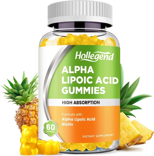 [BRSRAED5CIGWE2D6] Alfa Lipoic Acid Gummies 1000Mg con Biotina, Alta Absorción ALA Chewable Suplemento para Antioxidante, Salud Cerebro y Apoyo Nerve, Pineapple Flavor, Sugar Gratis, 60 Chews