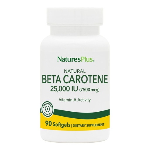 [BRSWIYT3PMCBWA3C] NaturesPlus Natural Beta Carotene - 25,000 IU Vitamin A & Vitamin E - 90 Softgels - Eye Supplement, Antioxidant, Aids in Free Radical & Natural Cellular Defense - Gluten Free - 90 Servings