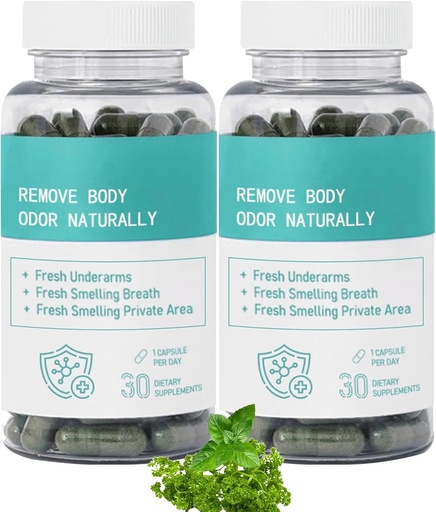 [BRSRAALROUNWCFI4] Internal Deodorant Supplement – Body Deodorizing Supplement, for Gut Health, Skin Health, Digestion Support – Natural Odor Control Chlorophyll Pills | 30 Vegan Capsules (2pcs)