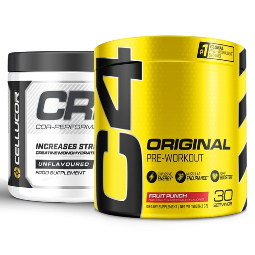 [BRSWGZA2PIIRSCDV] Cellucor Pre Workout & Creatine Bundle, C4 Original Pre Workout Powder, Fruit Punch, 30 Servings + Cor Performance Creatine Powder, 72 Servings