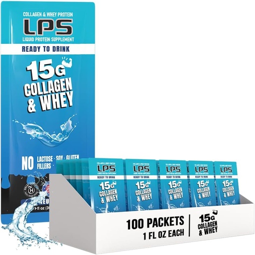 [BRSW2236CUPWYGYZ] LPS Liquid Collagen & Whey Protein Supplement - Non-GMO Drink, Sugar-Free - Erkekler ve Kadınlar için Sağlıklı Cilt & Saç, Neutral, Single Serve (100 Packets)