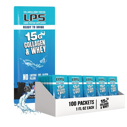 [BRSW2236CUPWYGYZ] Nutritional Designs LPS Liquid Collagen & Whey Protein Supplement - Non-GMO Drink, Sugar-Free - Promotes Healthy Skin & Hair for Men & Women, Neutral, Single Serve (100 Packets)