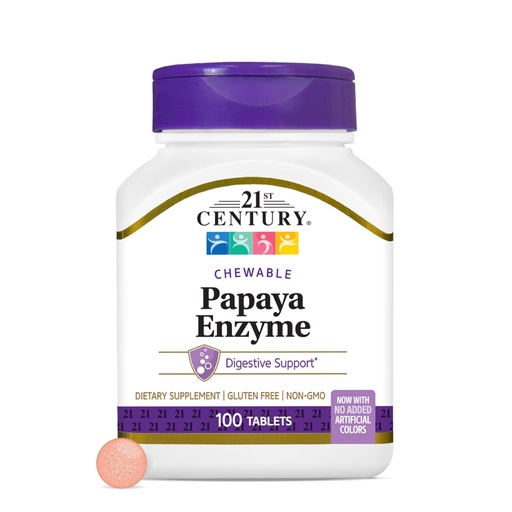 [BRSWIZQ3AAJRCFD4] 21st Century Papaya Enzyme Chewable (100 Count), Papaya & Pineapple Digestive Enzymes for Gut Health, Tropical Flavor, Non-GMO, Gluten-Free, No Added Salt, Artificial Flavors