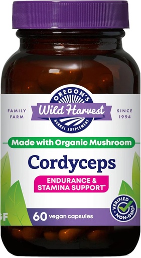 [BRSWIYTYOUIROHQ7] Oregon'un Wild Harvest Cordyceps Organik Mushroom Herbal Supplement (Freeze-Dried) | Endurance ve Stamina Destek, 60 Kont