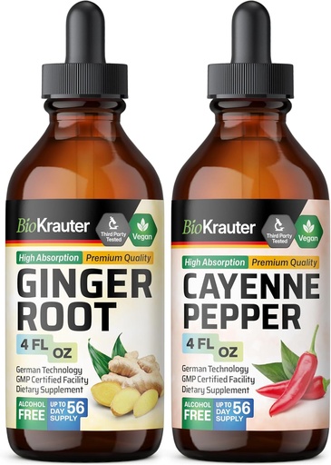 [BRSRAGL2CAPRSD3Z] BIO KRAUTER Ginger Root Tincture 4 Fl. Oz. & Cayenne Pepper Tincture 4 Fl. Oz.