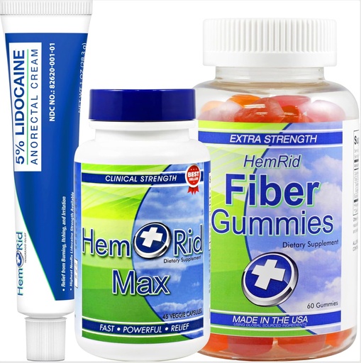 [BRSRAFALO4MGACAV] HemRid Kompletny system wsparcia hemoroidów - Max Formula, Lidokaina Cream & Fiber Gummies dla natychmiastowej ulgi i długoterminowej komfortu