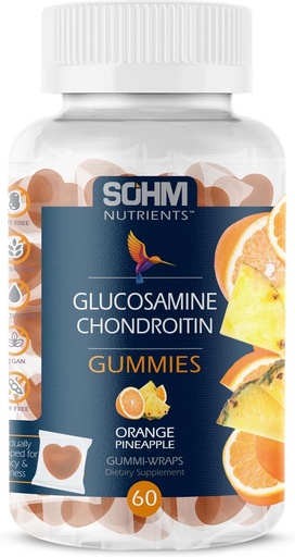 [BRSRAFLYAQMGEHQV] SOHM Glucosamine and Chondrotin Gummies 60 Count Individually Wrapped, Supports Joints Health and Bones Health, Glucosamine Chondroitin Gummies for Mens and Women Vegetarian (Pineapple,Orange)
