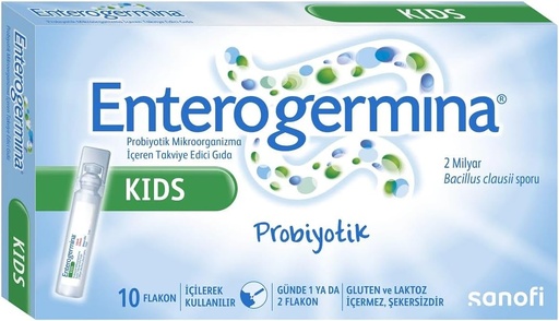 [BRSWGGQ3DMAQYALH] Enterogermina KIDS (10 VIALS) Bacillus Clausii probiootiline 2 miljardit CFU / 5 ml lastele (1)