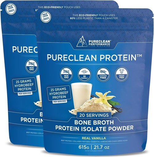 [BRSWYBICOQFBQEIZ] PureClean Protein 25G Bio Herbacé Broth Protéine de boeuf désossée provenant de bovins suédois - Paléo & Céto-Amis, sans gluten, sans sucre, sans lait - amélioré avec des peptides de collagène - (40 portions)