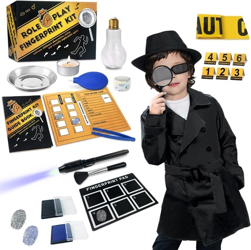 [BRSWYZL4DJYRM3A4] Spy Kit for Kids Detective Outfit Fingerprint Toys Gifts for 5 6 7 8 9 10 11 Year Old Boys Girls Investigation Role Play Dress Up Costume Educational Science Secret Agent Finger Print Identification
