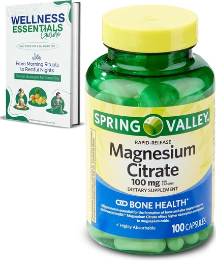 [BRSRAEAKOUIRECDO] Magnesium Citrate 100mg | Citrato de Magnesio, 100 Capsules | Highly Absorbable | Rapid Release for Bone, Nerve, Muscle Health | Supplement for Sleep, Heart, Magnesium Supplements