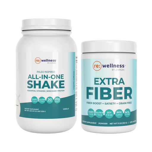 [BRSRMZI2AQNREDLP] Reignite Wellness by JJ Virgin Vanilla Paleo-Inspired All-in-One Shake and Extra Fiber Powder Supplement