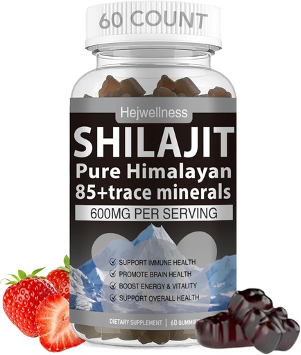 [BRSRAZYLOUPBMA32] Shilajit Gummies - 600 mg Natural Organic Shilajit Resin with 85+ Trace Minerals, Fulvic Acid & Phytonutrients - Strawberry Flavor - for Energy, Immune Support - 60 Gummies, 1 Month Supply