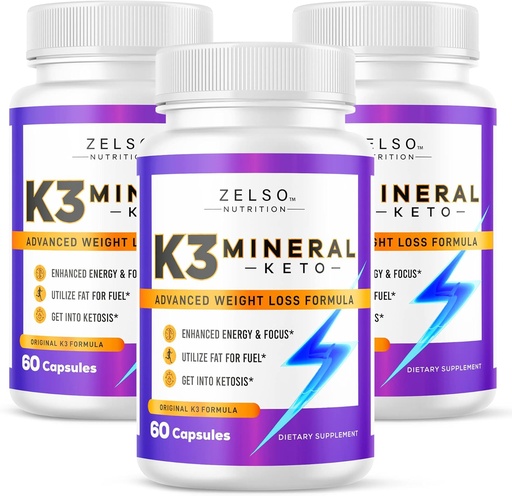 [BRSW2CAYOVYBAYIV] ZELSO (3 Pack) K3 Mineral Weight Loss Pills for Women and Men, K3 Mineral Pills - K3 Salt Mineral, Vitamin + K3 Capsules Supplement for Keto Weight Loss - 3 Months Supply