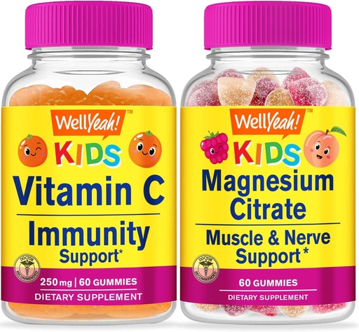 [BRSROEDRDEOWG2DB] WellYeah Vitamin C Kids + Magnesium Citrate Kids, Gummies Bundle - Great Tasting, Vitamin Supplement, Gluten Free, GMO Free, Chewable Gummy