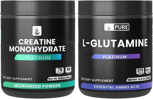 [BRSRO2YCCADRO23U] PURE ORIGINAL INGREDIENTS L-Glutamine & Creatine Monohydrate Powder Bundle, Exercise & Lifestyle, Supplement Powders