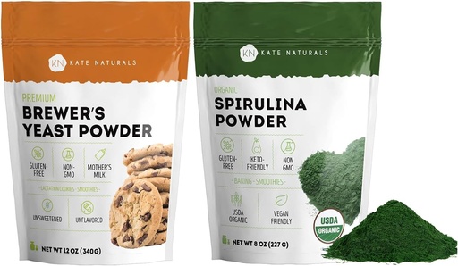 [BRSRA234OQFB6AL5] Kate Naturals Brewer's Yest 12oz & Spirulina Powder 8oz Bundle