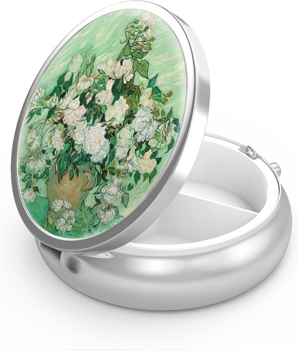[BRSW2FAFOYBRO2TX] Pill Box 3 Compartiment petit cas de pilule, Portable pour Pocket ou Purse Pill Organizer Porte-conteneur Pill pour tenir les vitamines, les médicaments, l'huile de poisson et les suppléments (Vase with Roses Roses)
