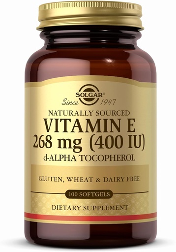 [BRSWIYT3OMABMDLG] Solgar Vitamin E 268 mg (400 IU) - 100 Softgels - Naturally-Sourced Vitamin E als d-Alpha Tocopherol - Glutenfrei, Dairy Free - 100 Portionen