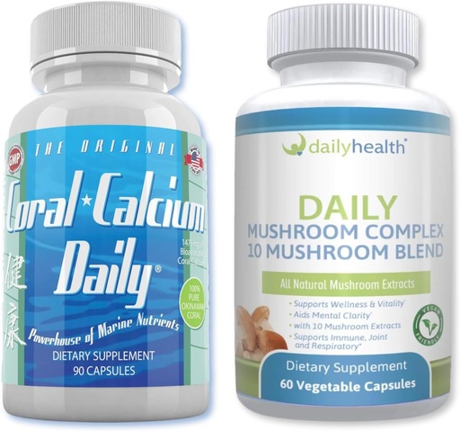 [BRSRA2YZAQIBUALA] Daily Health - Coral Calcium Daily & 10 Mushroom Blend Complex Combo (1 Month Supply)