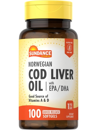 [BRSWKED2OMFRUGA3] Sundance Norwegian Cod Liver Oil | 100 Softgels | with EPA and DHA | Good Source of Vitamins A & D | Non-GMO and Gluten Free Supplement