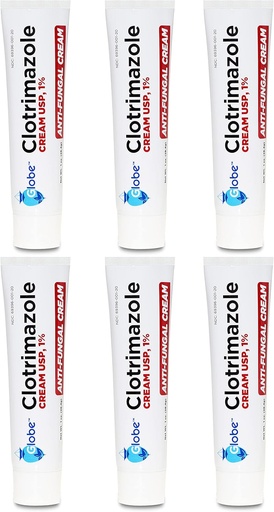 [BRSROZQEAQNBGA3B] Globe (6 Pack) Clotrimazole Antifungal Cream 1% USP, 1 oz, Anti Fungal Treatment, Relieves Itching, Burning, Cracking and Scaling Associated Athletes Foot, Jock Itch, Ringworm and More