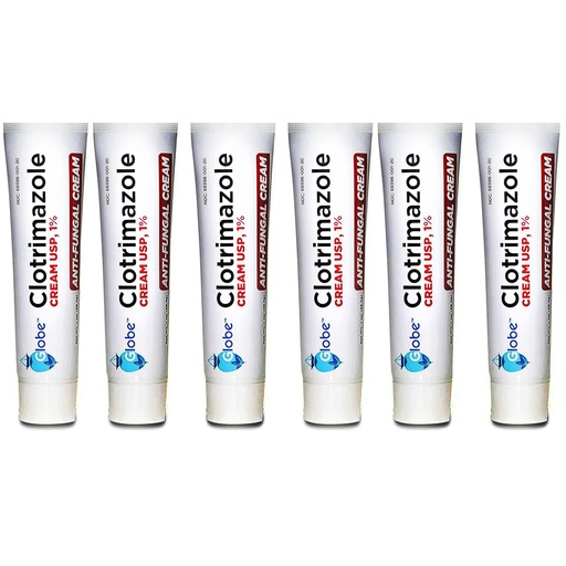 [BRSROZQEAQNBGA3B] Globe (6 Pack) Clotrimazole Antifungal Cream 1% USP, 1 oz, Anti Fungal Treatment, Relieves Itching, Burning, Cracking and Scaling Associated Athletes Foot, Jock Itch, Ringworm and More