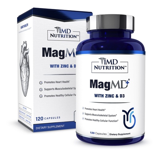 [BRSW2EIFDMDR63QY] 1MD Nutrition MagMD Plus - Magnesium with Zinc & D3 | Promotes Heart Health, Supports Bone & Muscle Strength, and Aids Immune System - 120 Ct