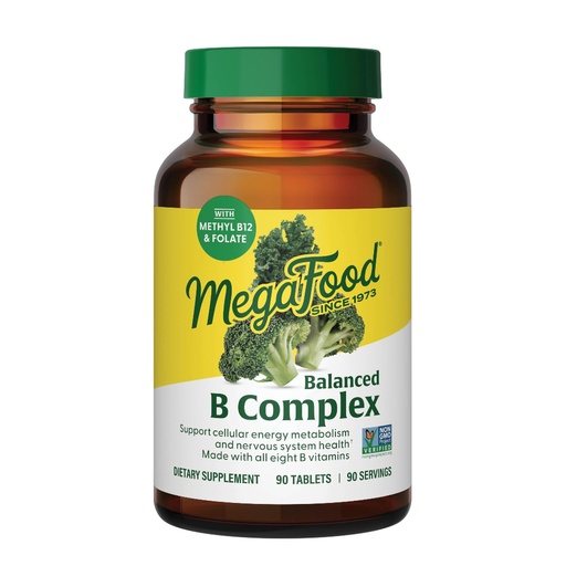 [BRSWIYTYO4OQK3DM] MegaFood Balanced B Complex - Vitamin B Complex for Women & Men - Vitamin B6, B12, Folate, Biotin - Cellular Energy Metabolism & Nervous System Health, Vegan, Gluten Free, 90 Tablets