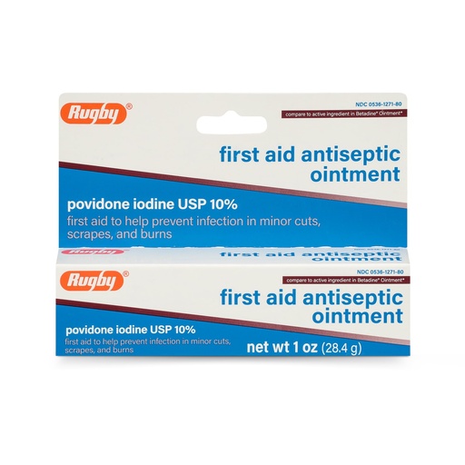 [BRSW2AAKBAHAM3LL] Rugby First Aid Antiseptic Ointment, Povidone Iodine USP 10% Topical Solution, Helps Prevent Infection in Minor Cuts, Scrapes and Burns - 1 Oz.