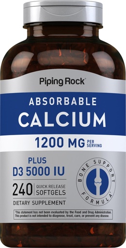 [BRSWIHYQBZ7ROFLE] Piping Rock Calcium 1200 mg with Vitamin D3 | 240 Softgels | 5000 IU Vitamin D3 | Absorbable Calcium Supplement| Non-GMO, Gluten Free