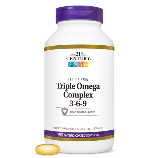 [BRSWIY37BQHGY2T2] 21st Century Triple Omega 3-6-9 Softgels, Fish Flax Borage, 180 Count | Triple Omega 3-6-9 From Fish, Flax & Borage Oils with EPA & DHA, Heart & Cardiovascular Health Support, Non-GMO, Gluten Free